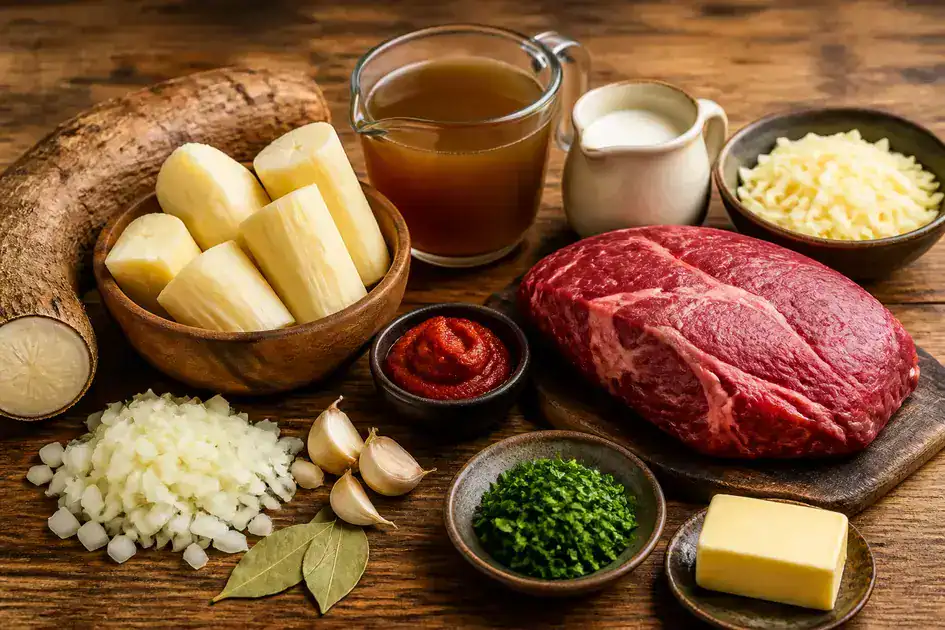 Ingredients of Brazilian beef escondidinho