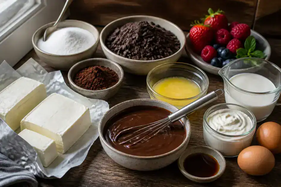 Ingredients of chocolate cheesecake