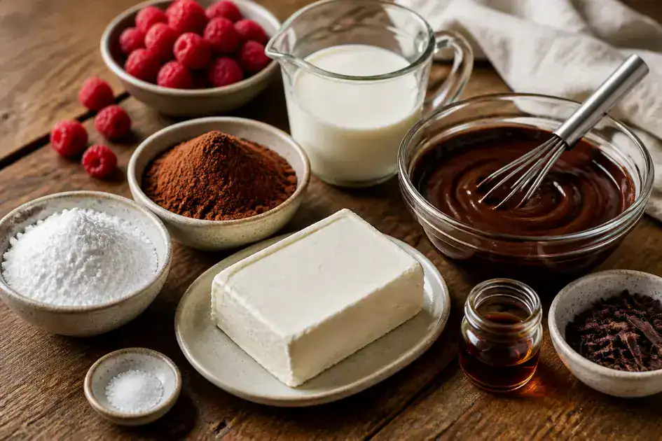 Ingredients of chocolate cream cheese mousse