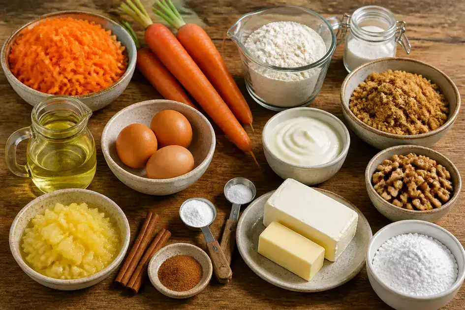 Ingredients of gluten-free carrot cake
