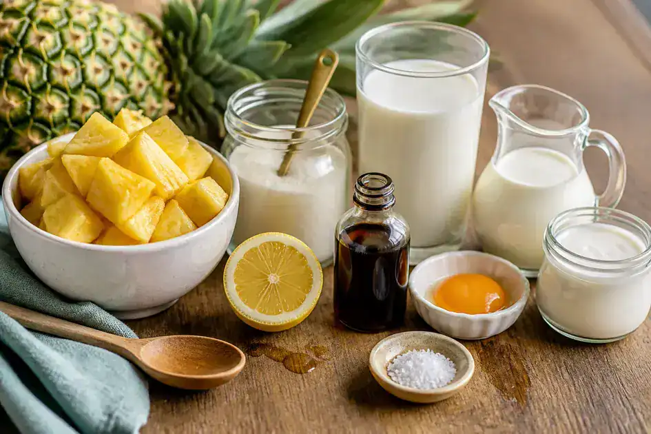 Ingredients of natural pineapple ice cream