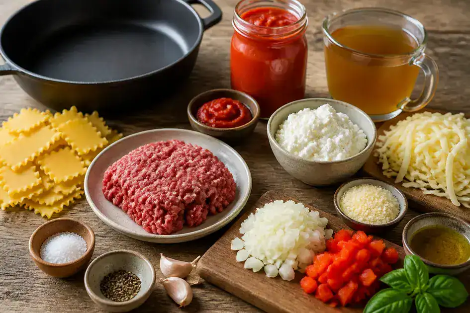 Ingredients of one-pot lasagna