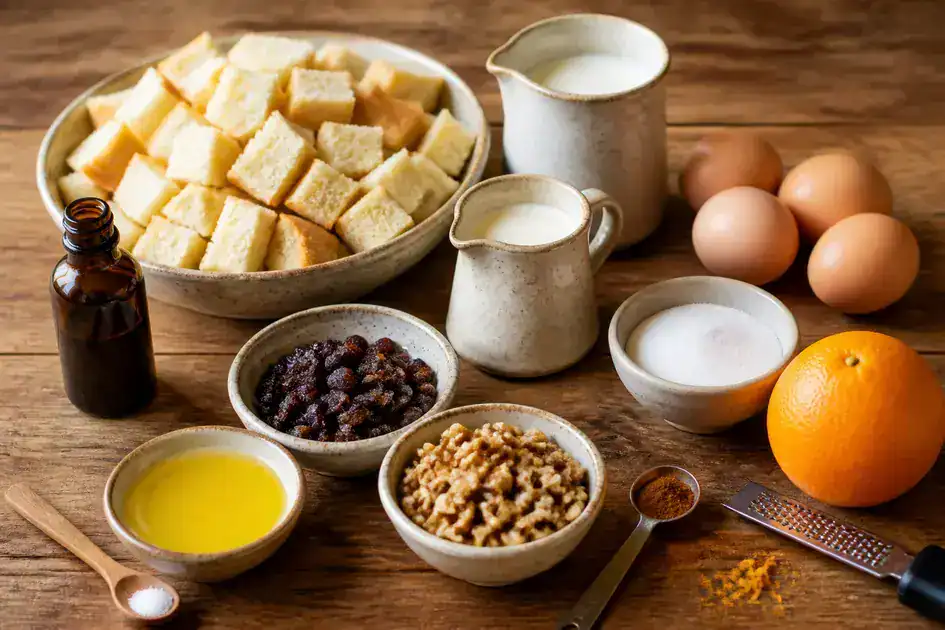 Ingredients of stale bread pudding