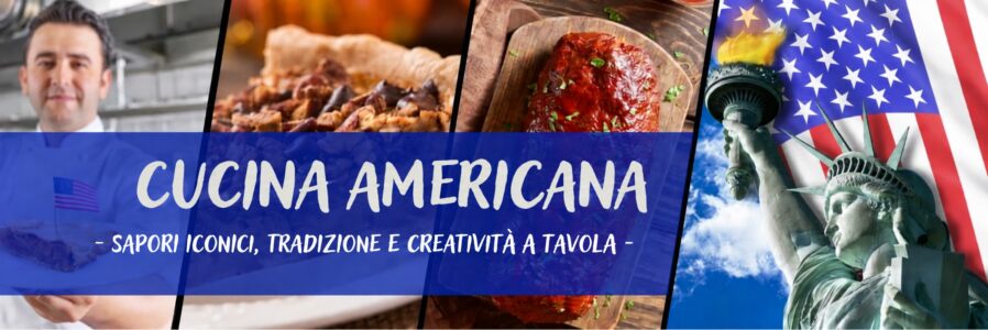 Piatti americani tipici con hamburger, patatine fritte e torta di mele.