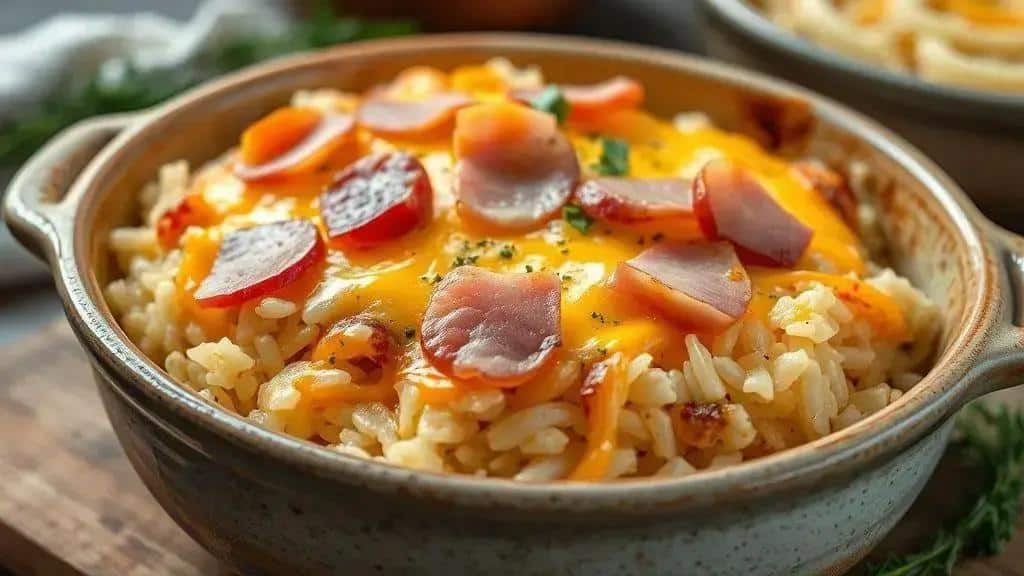 Arroz de Forno com Queijo e Presunto