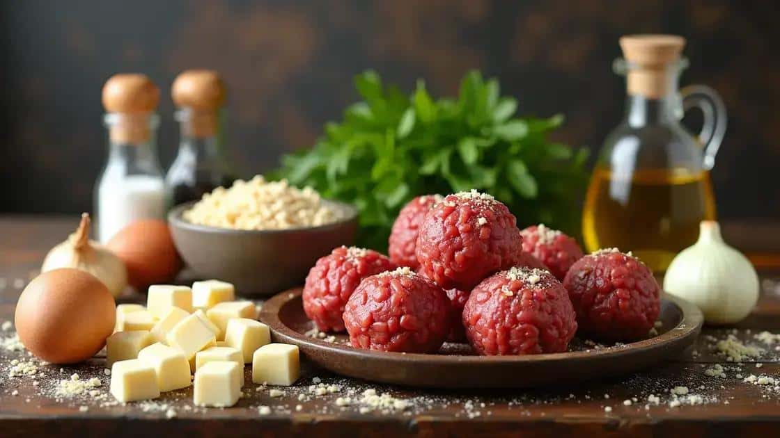 Ingredientes da bolinha de carne com queijo