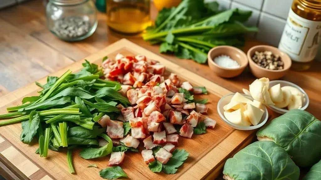 Ingredientes da couve refogada com bacon e alho
