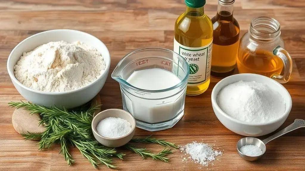 Ingredientes da focaccia com alecrim