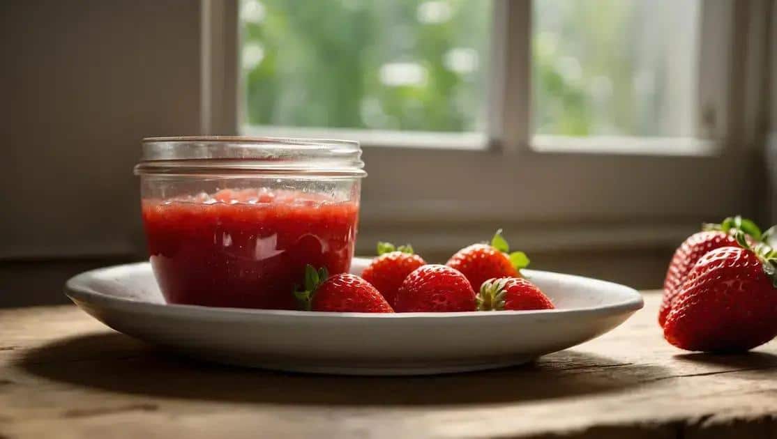 Ingredientes da geleia de morango de micro-ondas