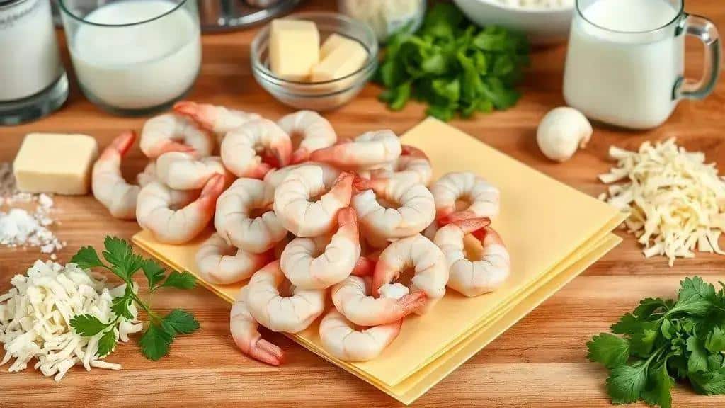 Ingredientes da lasanha de camarão