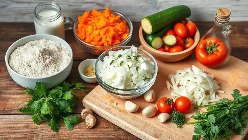 Ingredientes da panqueca salgada vegetariana