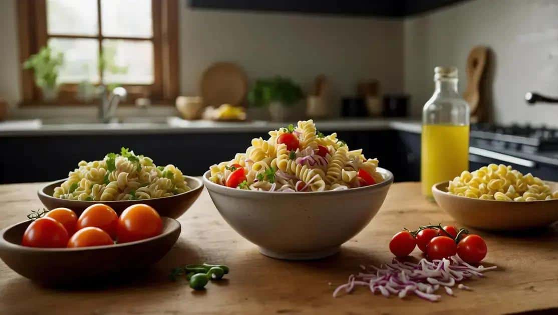 Ingredientes da salada de macarrão com atum