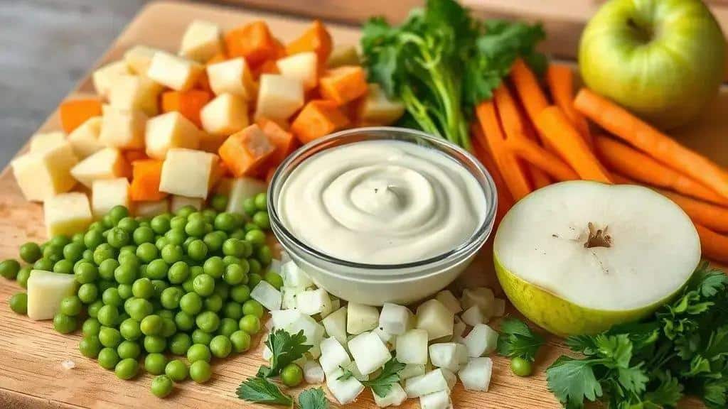 Ingredientes da salada de maionese de festa