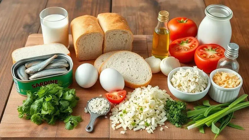 Ingredientes da torta de sardinha de pão de forma