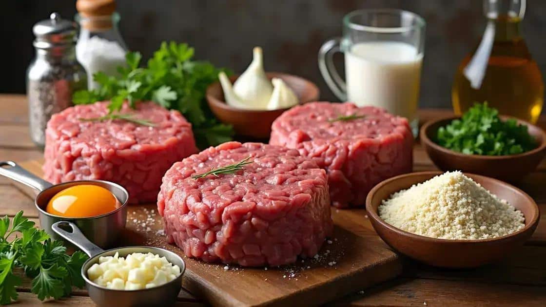 Ingredientes das almôndegas caseiras