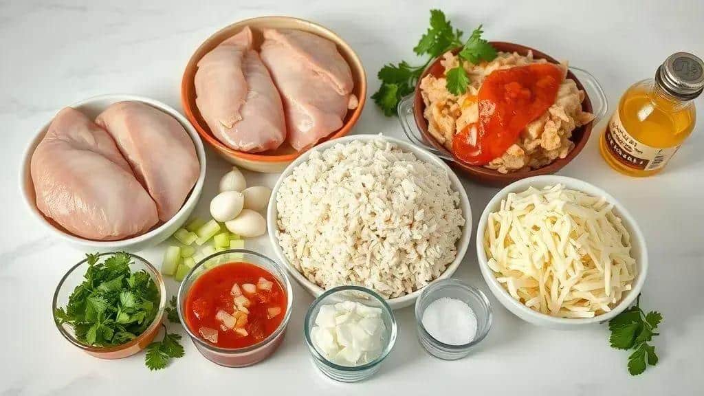 Ingredientes do arroz de forno com frango e queijo