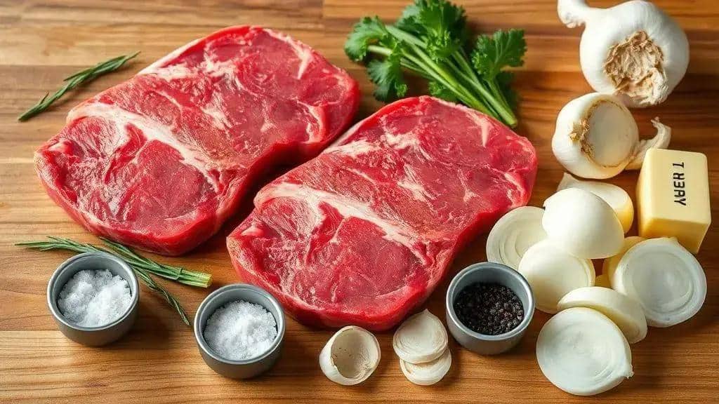 Ingredientes do bife acebolado com manteiga Ingredientes do bife acebolado com manteiga