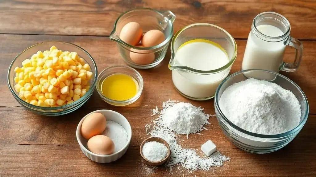 Ingredientes do bolo de milho com coco