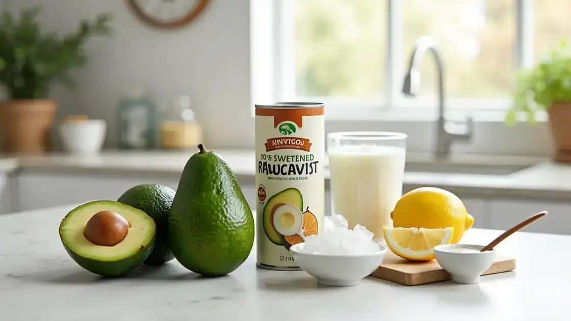 Ingredientes do creme de abacate de liquidificador