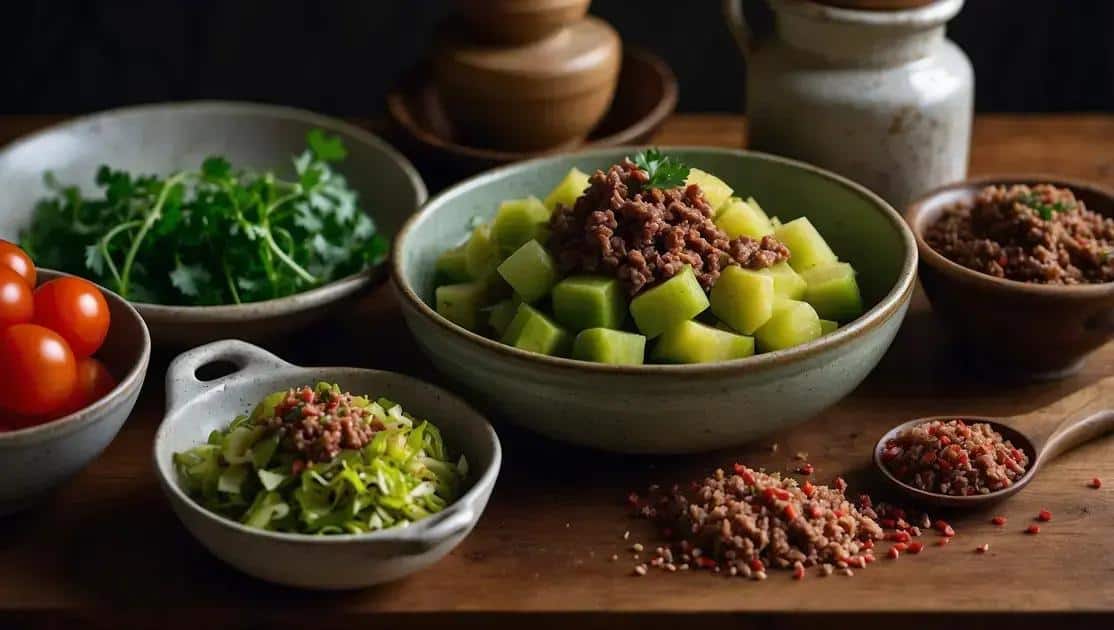Ingredientes do jiló com carne moída