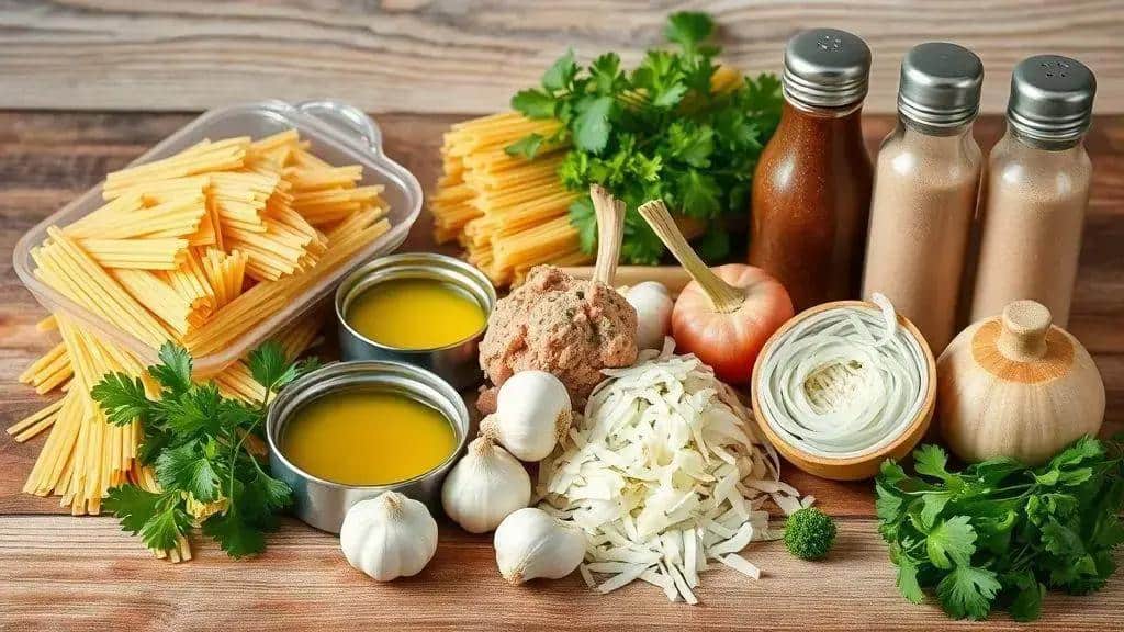 Ingredientes do macarrão com atum