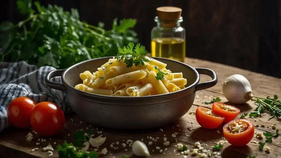 Ingredientes do macarrão de panela de pressão cremoso