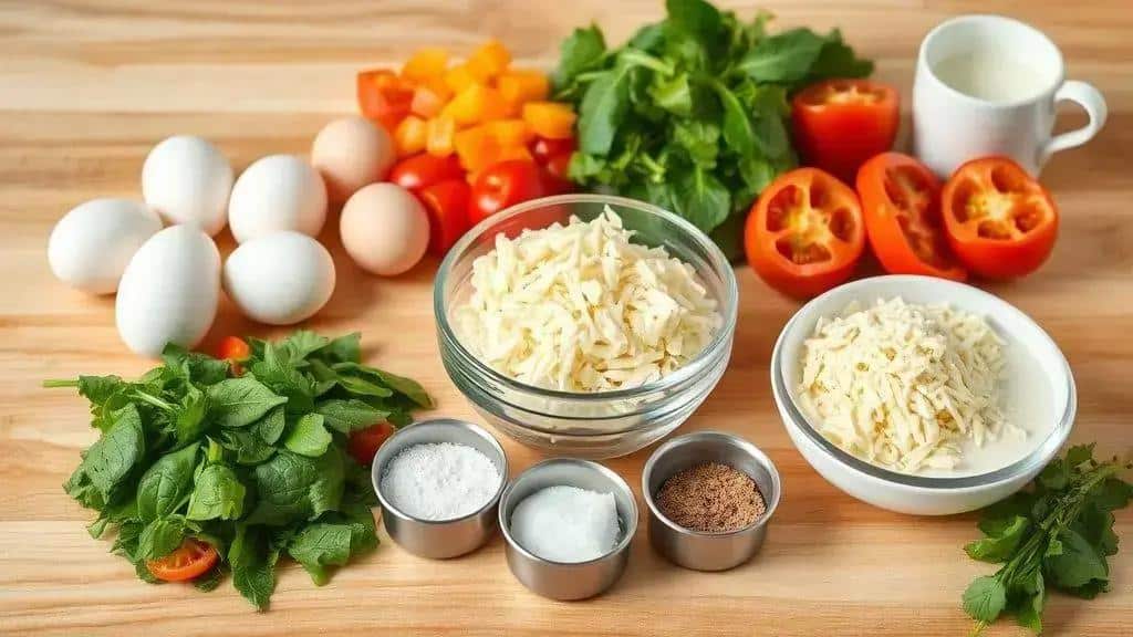 Ingredientes do muffin de ovos com queijo e vegetais
