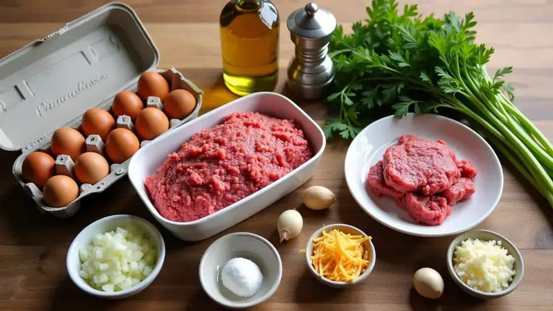 Ingredientes do omelete de carne moída
