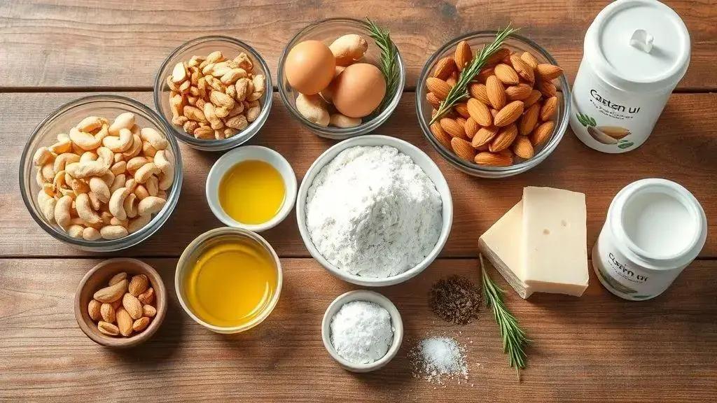 Ingredientes do pão low carb de castanhas