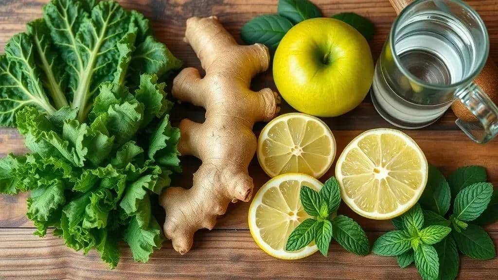 Ingredientes do suco detox de couve e gengibre Ingredientes do suco detox de couve e gengibre