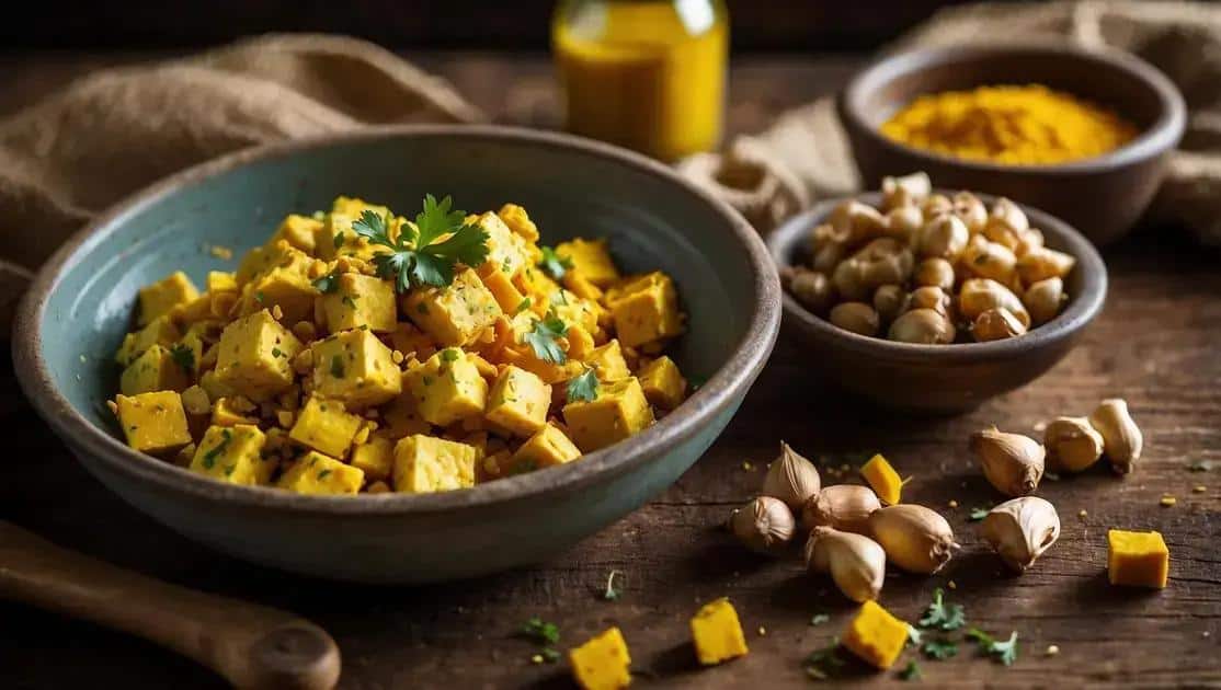 Ingredientes do tofu mexido com cúrcuma
