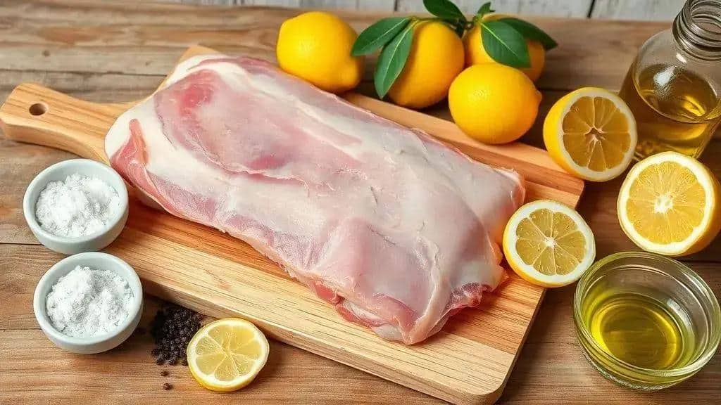 Ingredientes do torresmo pururuca com limão
