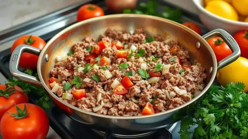 Passo a passo do recheio suculento de carne Passo a passo do recheio suculento de carne