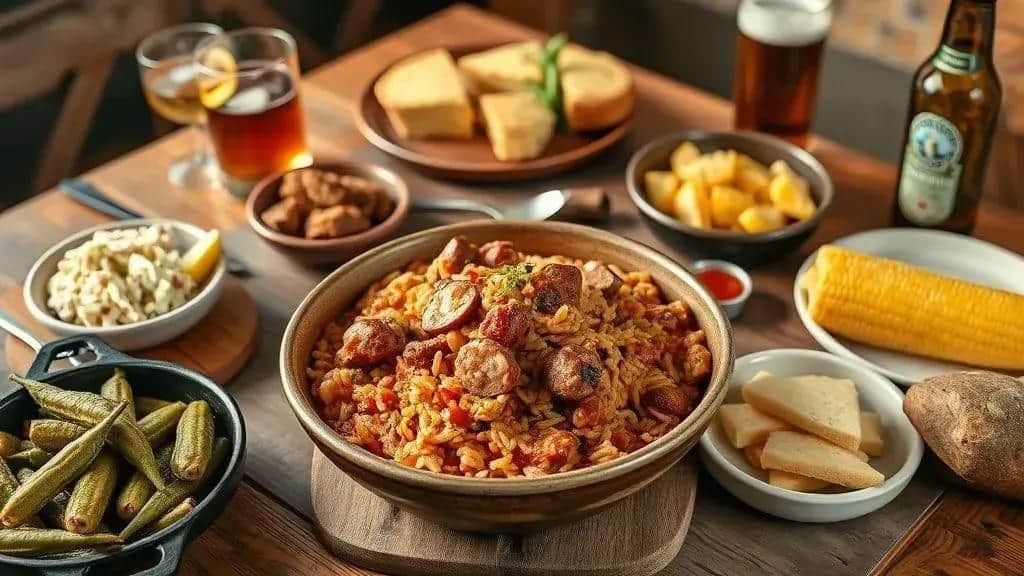Acompanhamentos ideais para jambalaya do sul