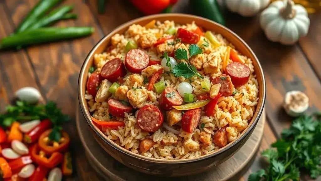 Arroz Cajun com Frango e Linguiça Cajun & Creole jambalaya