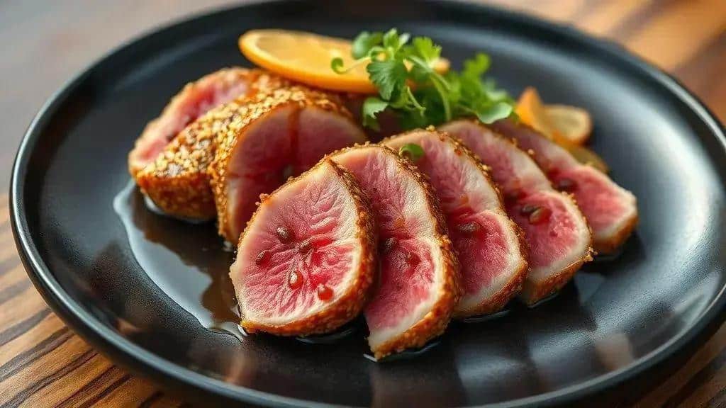 Atum Selado com Crosta de Gergelim Costa Oeste seared ahi tuna