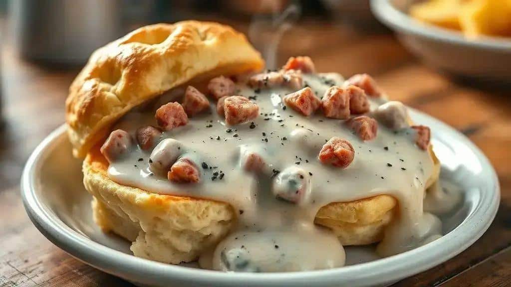 Biscoitos com Molho Branco Sul dos EUA biscuits and gravy