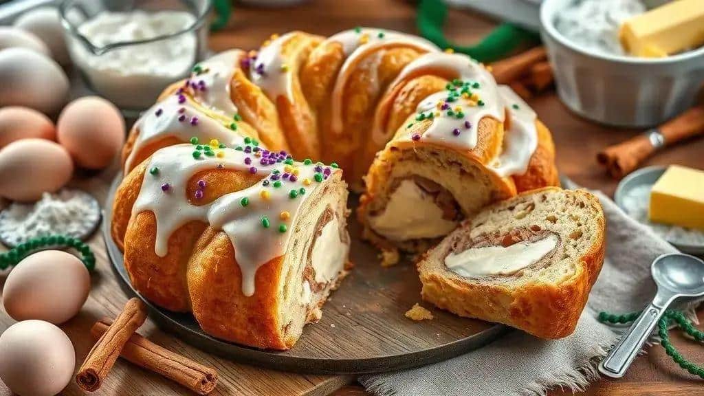 Bolo Colorido do Mardi Gras Cajun & Creole king cake