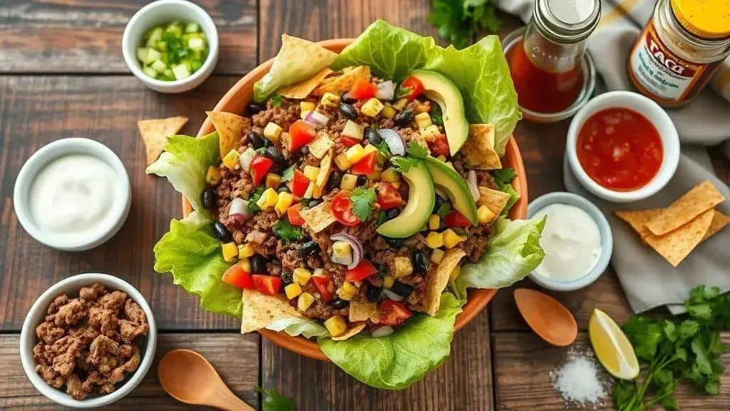 Como preparar a Salada Tex-Mex com carne e tortilhas Como preparar a Salada Tex-Mex com carne e tortilhas