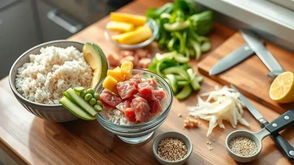 Como preparar a Tigela de Peixe Cru e Arroz Costa Oeste poke bowl