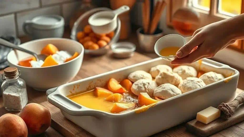 Como preparar a torta de pêssego caseira Midwest peach cobbler passo a passo