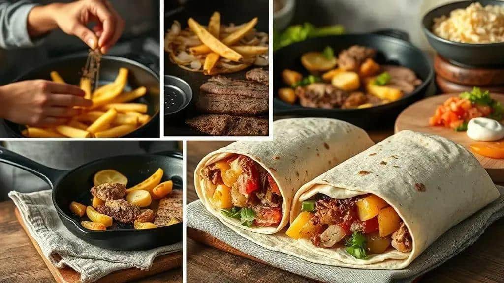 Como preparar burrito com batatas e carne grelhada passo a passo