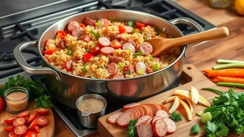 Como preparar o Andouille Sausage Jambalaya passo a passo