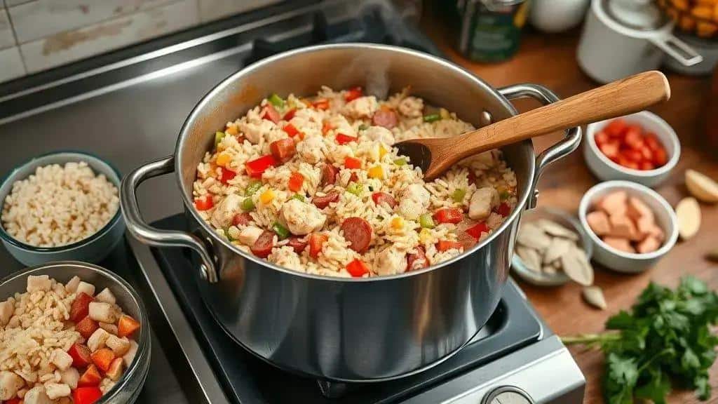 Como preparar o arroz cajun com frango e linguiça passo a passo
