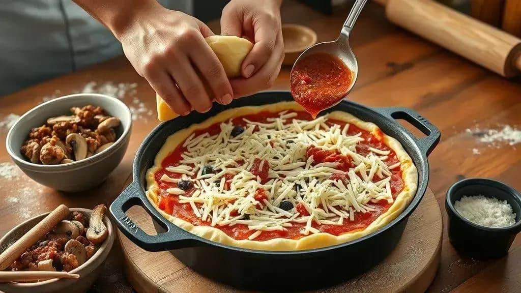 Como preparar pizza de massa grossa de Chicago passo a passo