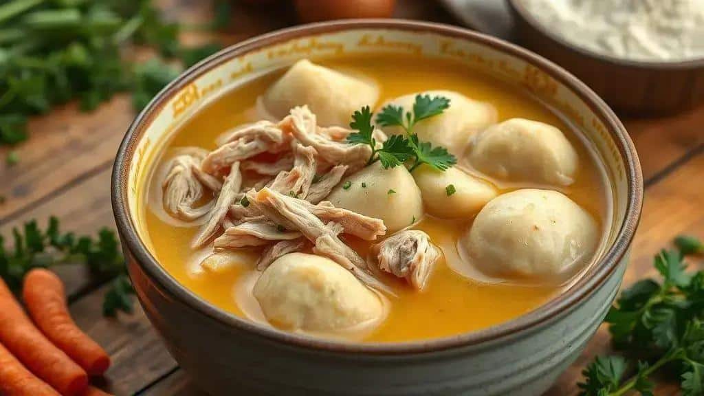 Ensopado de Frango com Bolinhos Sul dos EUA chicken dumplings