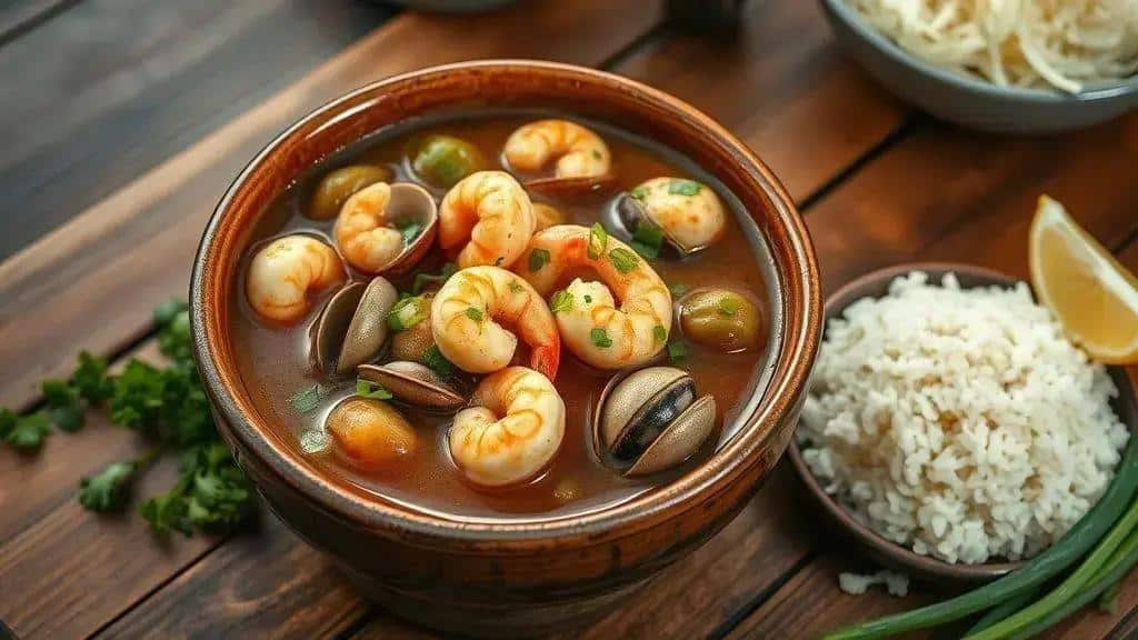 Ensopado de Frutos do Mar à Moda Cajun Cajun & Creole seafood gumbo