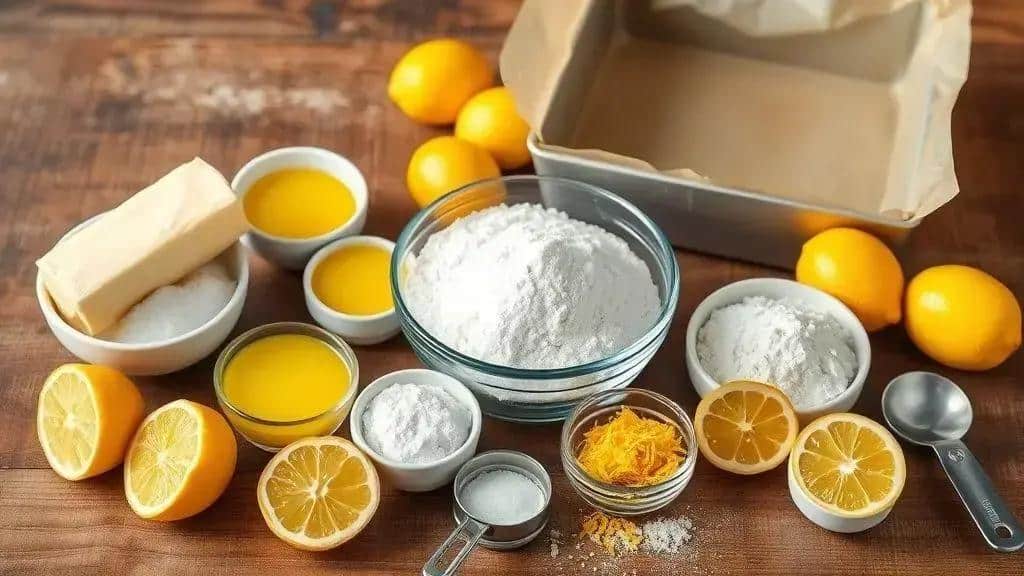 Ingredientes da receita barrinhas doces de limão Ingredientes da receita barrinhas doces de limão