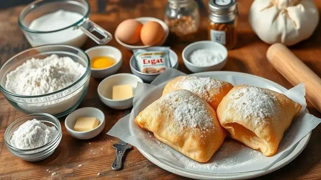 Ingredientes da receita beignets de Nova Orleans