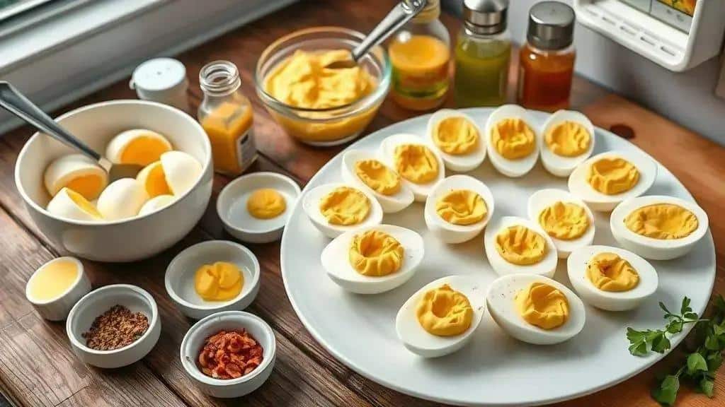 Ingredientes da receita deviled eggs à moda do sul